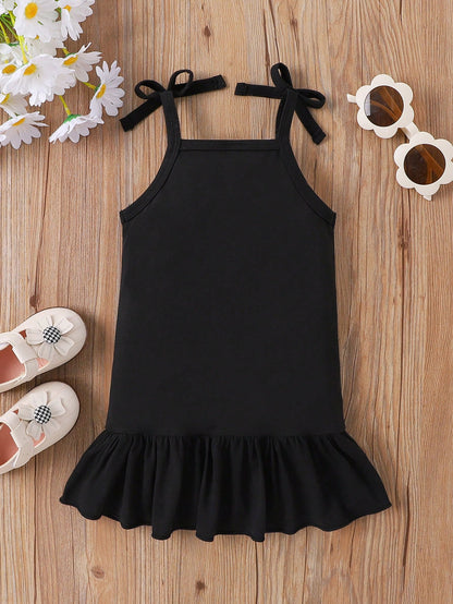 Fashionable And Minimalist Style Baby Girl's Letter Printed Suspenders Dress, Summer