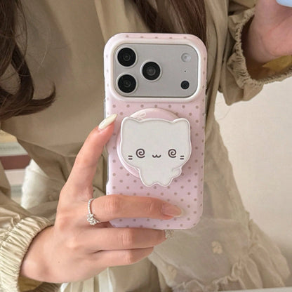 Fashionable Creative Magnetic Polka Dot + Kitten Stand Phone Case Suitable For IPhone 17 Pro Max, 16 Pro Max, Cute For Girls, Stylish For IPhone 15 Pro, 14, 13
