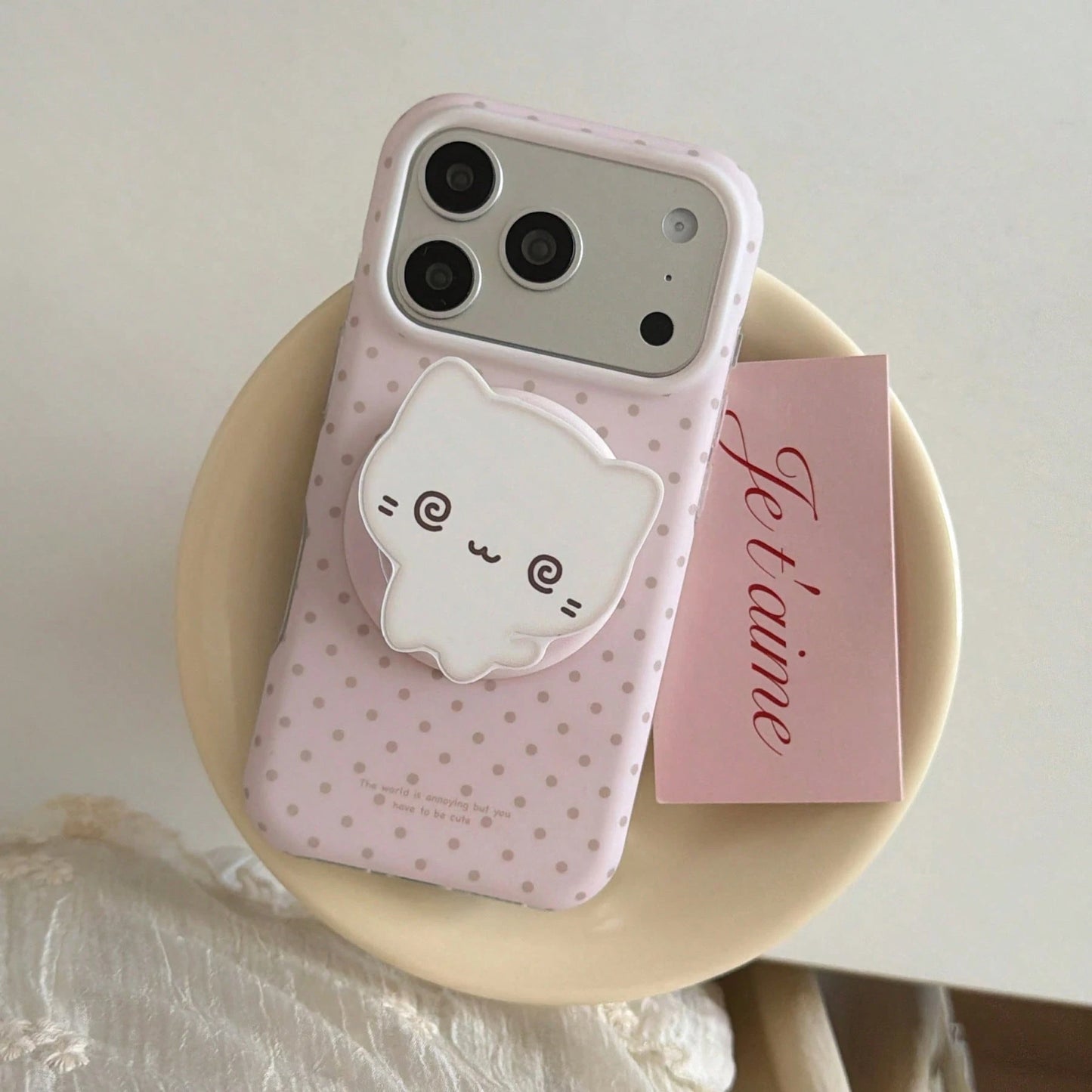 Fashionable Creative Magnetic Polka Dot + Kitten Stand Phone Case Suitable For IPhone 17 Pro Max, 16 Pro Max, Cute For Girls, Stylish For IPhone 15 Pro, 14, 13