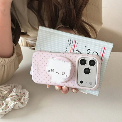 Fashionable Creative Magnetic Polka Dot + Kitten Stand Phone Case Suitable For IPhone 17 Pro Max, 16 Pro Max, Cute For Girls, Stylish For IPhone 15 Pro, 14, 13