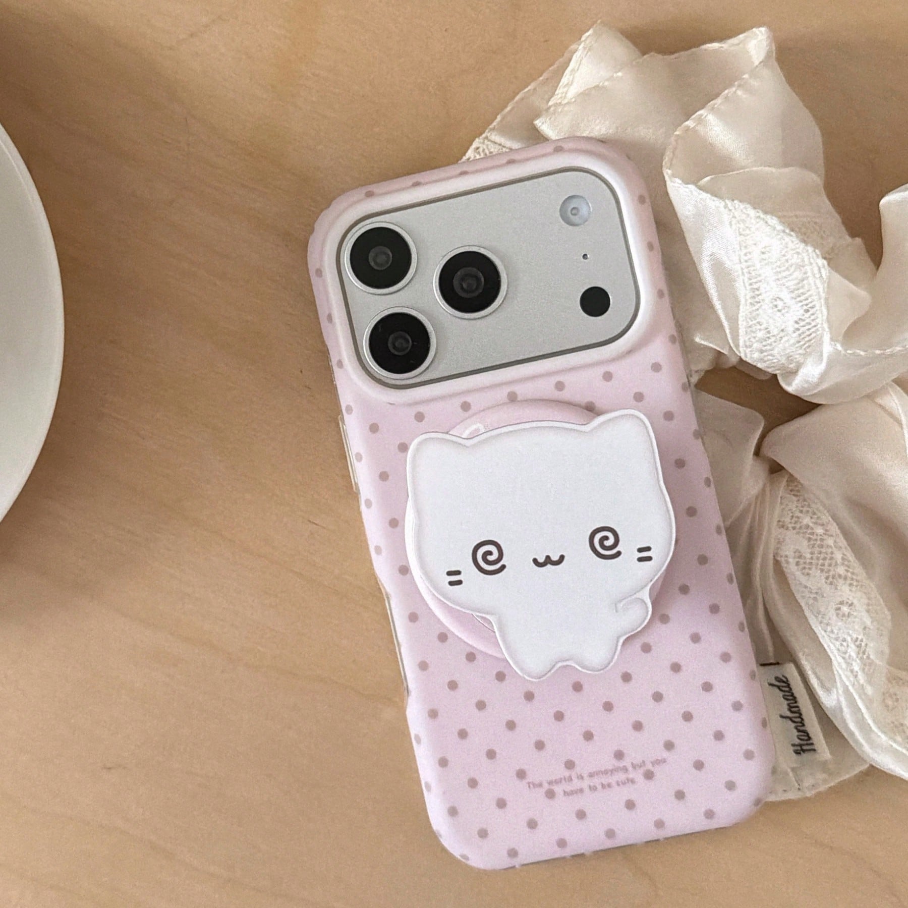 Fashionable Creative Magnetic Polka Dot + Kitten Stand Phone Case Suitable For IPhone 17 Pro Max, 16 Pro Max, Cute For Girls, Stylish For IPhone 15 Pro, 14, 13