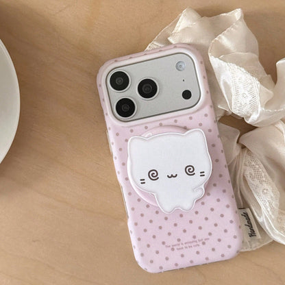 Fashionable Creative Magnetic Polka Dot + Kitten Stand Phone Case Suitable For IPhone 17 Pro Max, 16 Pro Max, Cute For Girls, Stylish For IPhone 15 Pro, 14, 13