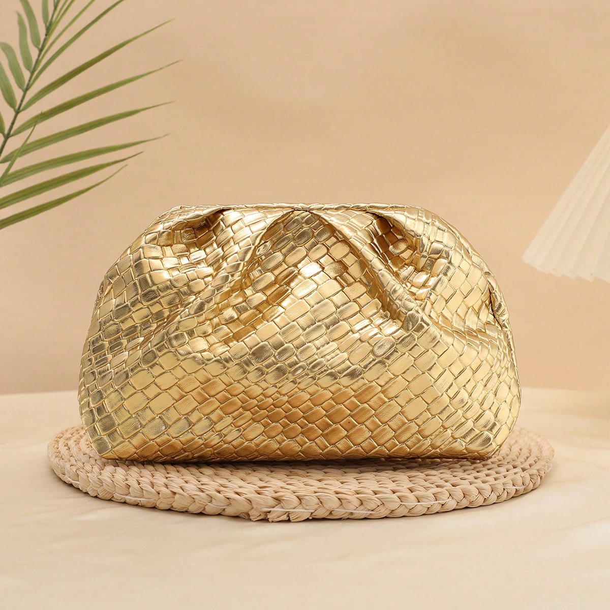 Fashionable New Women's Cloud Handbag, High-Quality Creative Casual Evening Bag, Solid Color Minimalist Faux Woven Cloud Bag, Women's Clutch