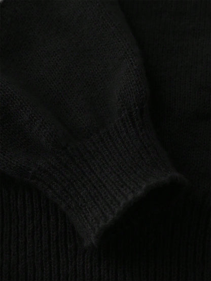 Fashionable Plain Black Hooded Knit Cardigan, Autumn Casual Sunday Back-To-School Button-Up Hoodie, Short Cropped Sweater Jacket For Tween Girl
