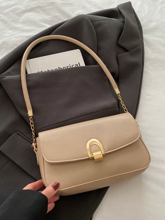 Fashionable Solid Color Metal Decor Multi-Function Underarm Shoulder Bag, Suitable For Shopping, Wallet, Young Women, College Students, Newbies, White Collars. It Is Perfect For Office, University, Wo