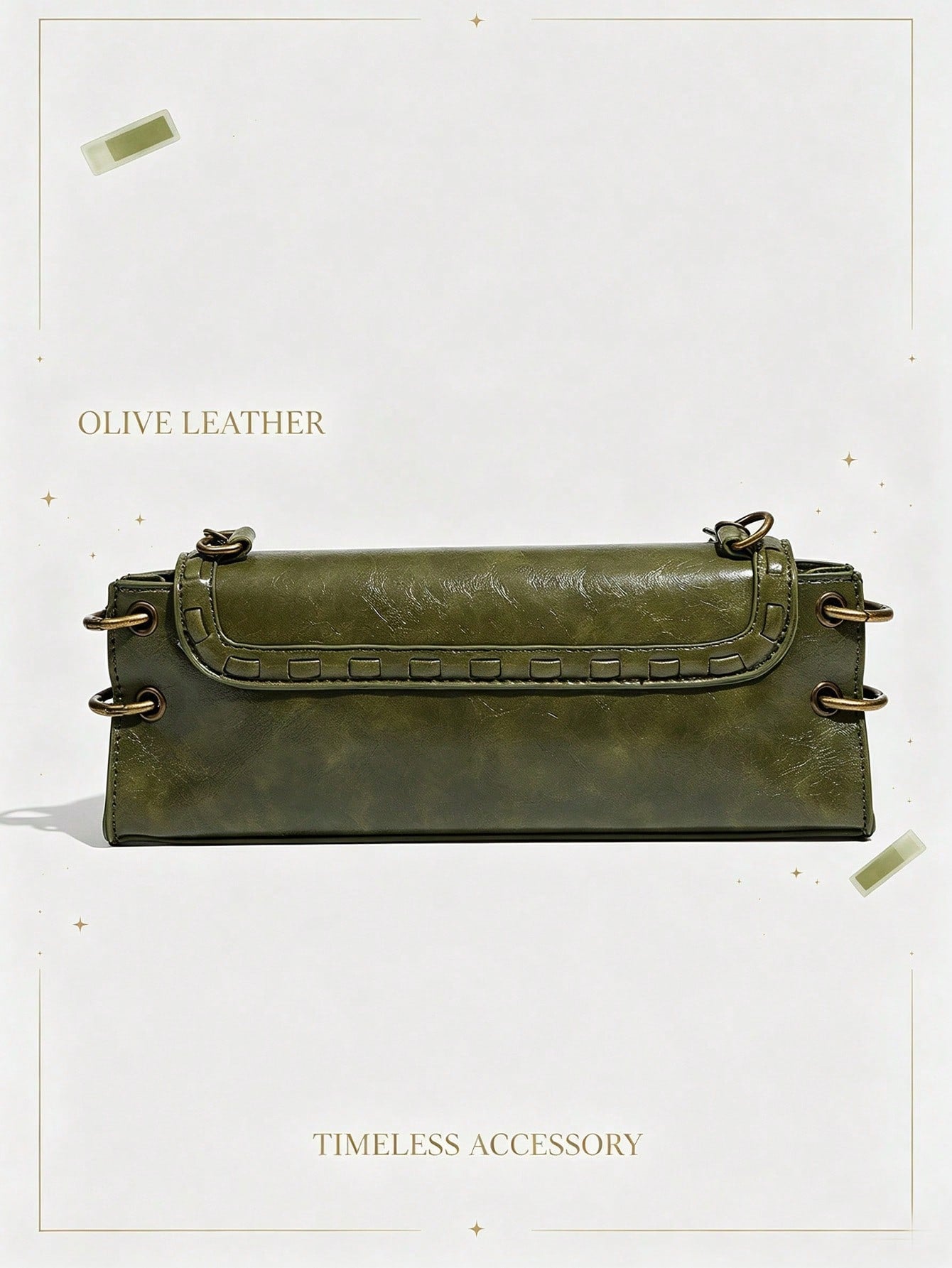 Fashionable Versatile Shoulder Bag,Vintage Olive Green Chain Handbag For Women| Y2K Retro Baguette Bag,Crossbody Bag,Clutch Bag,Bull Bag,Green