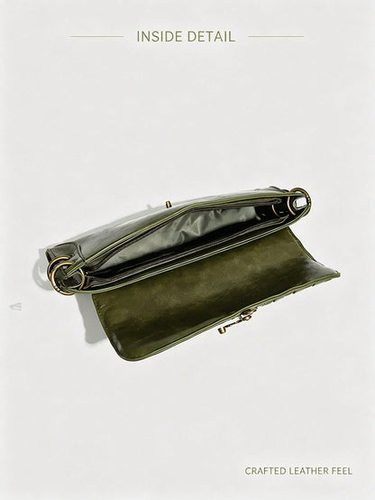 Fashionable Versatile Shoulder Bag,Vintage Olive Green Chain Handbag For Women| Y2K Retro Baguette Bag,Crossbody Bag,Clutch Bag,Bull Bag,Green