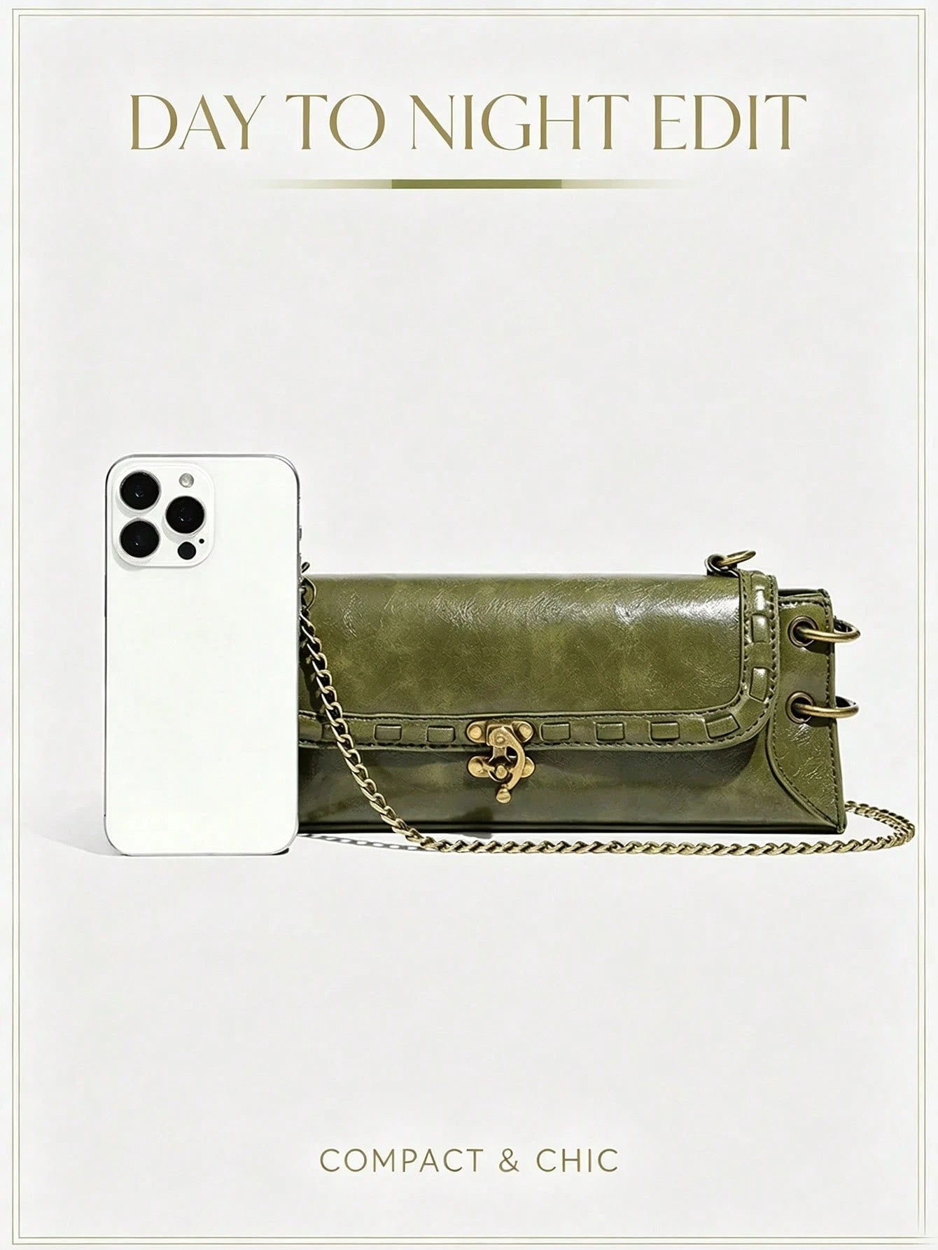 Fashionable Versatile Shoulder Bag,Vintage Olive Green Chain Handbag For Women| Y2K Retro Baguette Bag,Crossbody Bag,Clutch Bag,Bull Bag,Green
