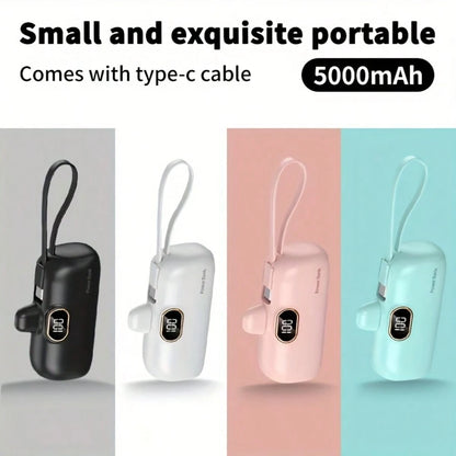 Fast Charging Portable Power Supply Power Bank With Built-In Cable Mini 5000mAh Power Bank, 22.5W Fast-Charging Phone Charger, Built-In Charging Plug And Output Cable, LCD Smart Display, Plug Compatib