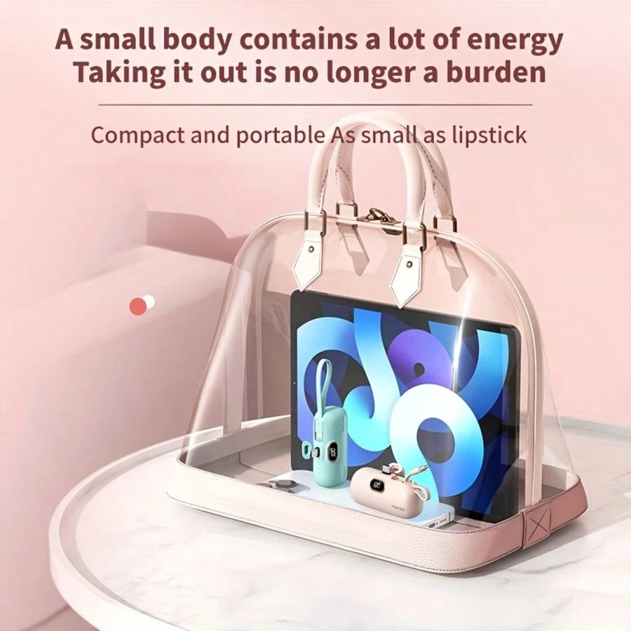 Fast Charging Portable Power Supply Power Bank With Built-In Cable Mini 5000mAh Power Bank, 22.5W Fast-Charging Phone Charger, Built-In Charging Plug And Output Cable, LCD Smart Display, Plug Compatib