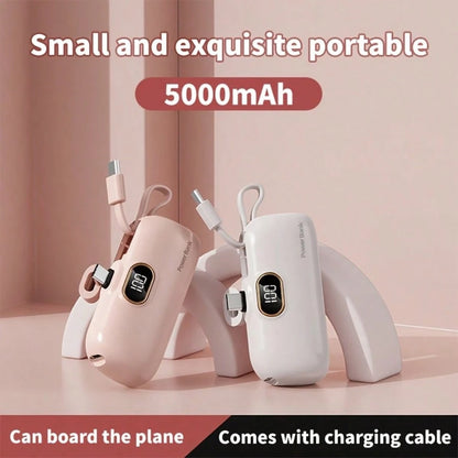 Fast Charging Portable Power Supply Power Bank With Built-In Cable Mini 5000mAh Power Bank, 22.5W Fast-Charging Phone Charger, Built-In Charging Plug And Output Cable, LCD Smart Display, Plug Compatib