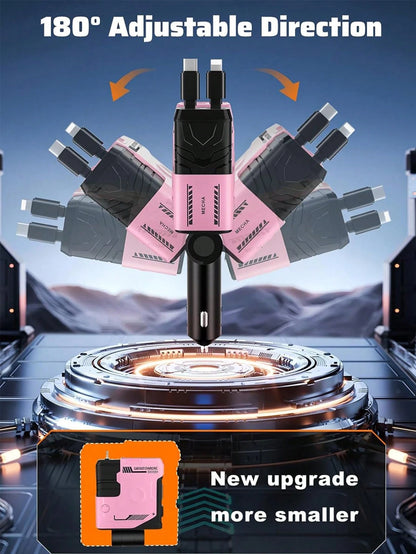 Fast Charging Retractable Car Charger, 66W 4-In-1 Car Phone Charger, Dual Retractable Cables, USB & Type-C Charging Adapter, Compatible With IPhone And Android, Essential Car Accessory, Gift For Men A