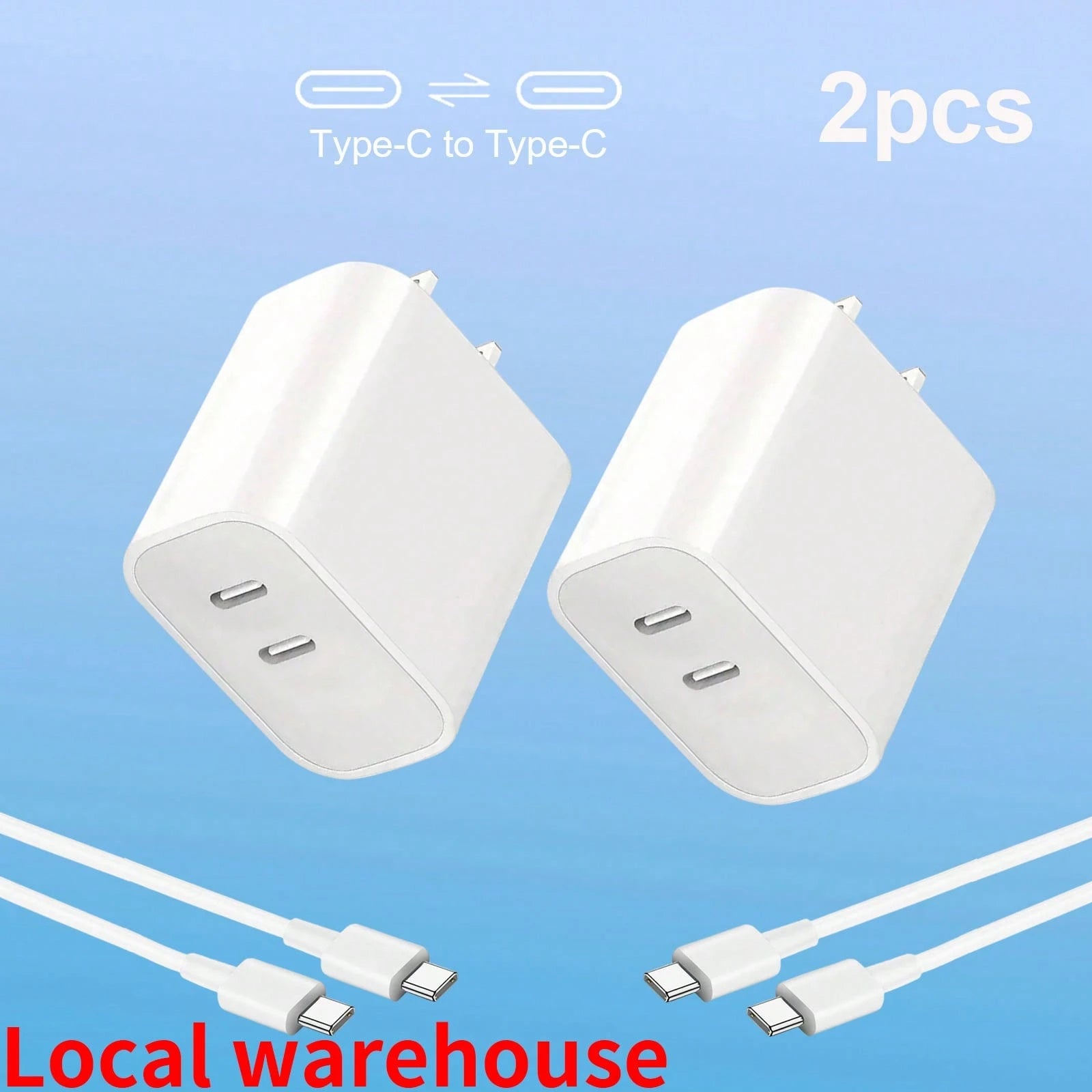 Fast Charging Wall Charger 2-Pack: Dual-Port Type-C Charger + Type-C Cables – Phone Charger For USB-C Devices| Local Warehouse Valentine's Day Gift