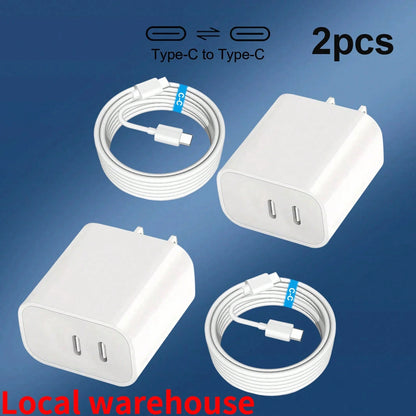Fast Charging Wall Charger 2-Pack: Dual-Port Type-C Charger + Type-C Cables – Phone Charger For USB-C Devices| Local Warehouse Valentine's Day Gift
