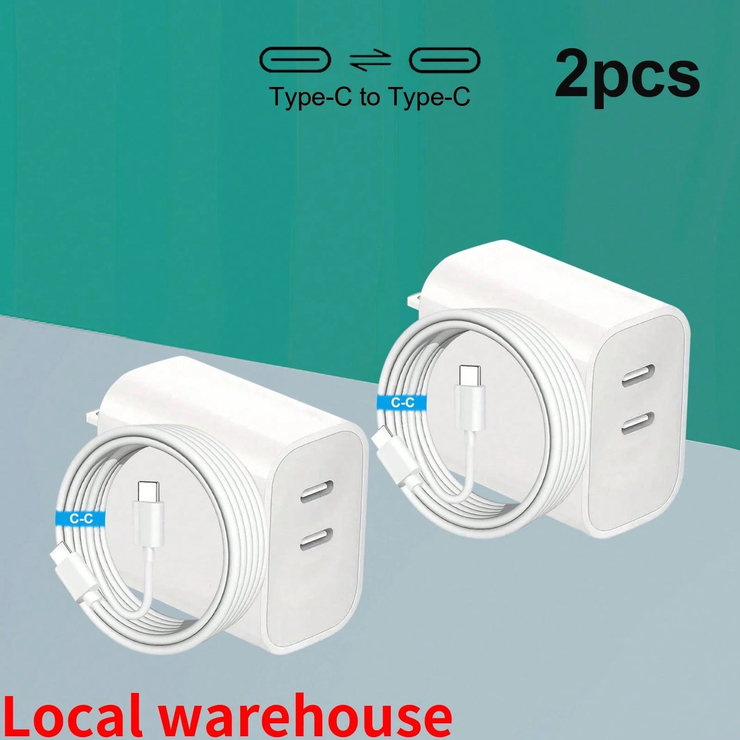 Fast Charging Wall Charger 2-Pack: Dual-Port Type-C Charger + Type-C Cables – Phone Charger For USB-C Devices| Local Warehouse Valentine's Day Gift