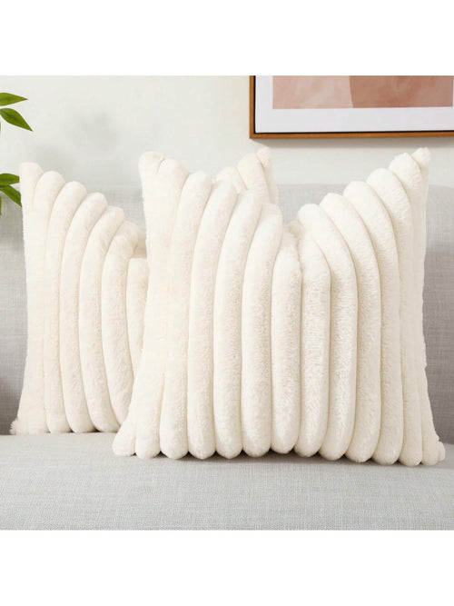 Faux Fur Cozy Soft Striped Decorative Throw Pillow Covers,Velvet Pillowcase Cushion Case For Sofa Couch