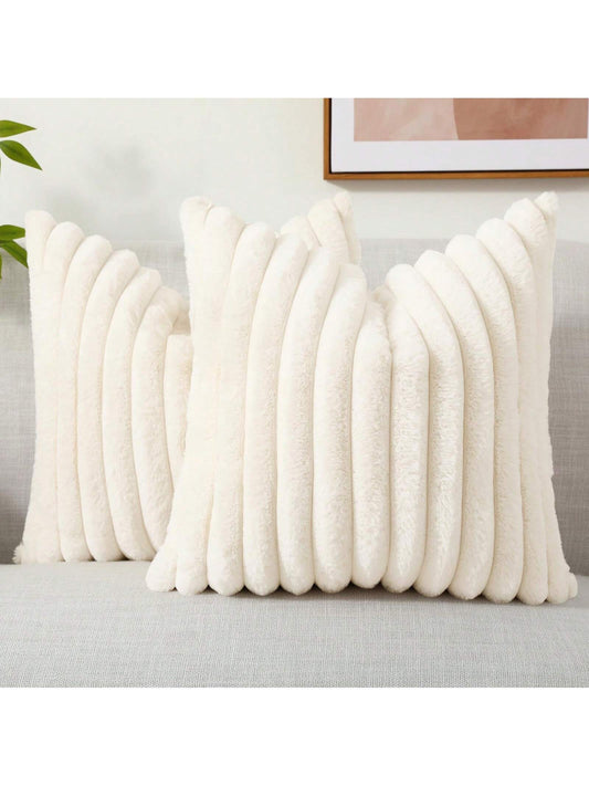 Faux Fur Cozy Soft Striped Decorative Throw Pillow Covers,Velvet Pillowcase Cushion Case For Sofa Couch