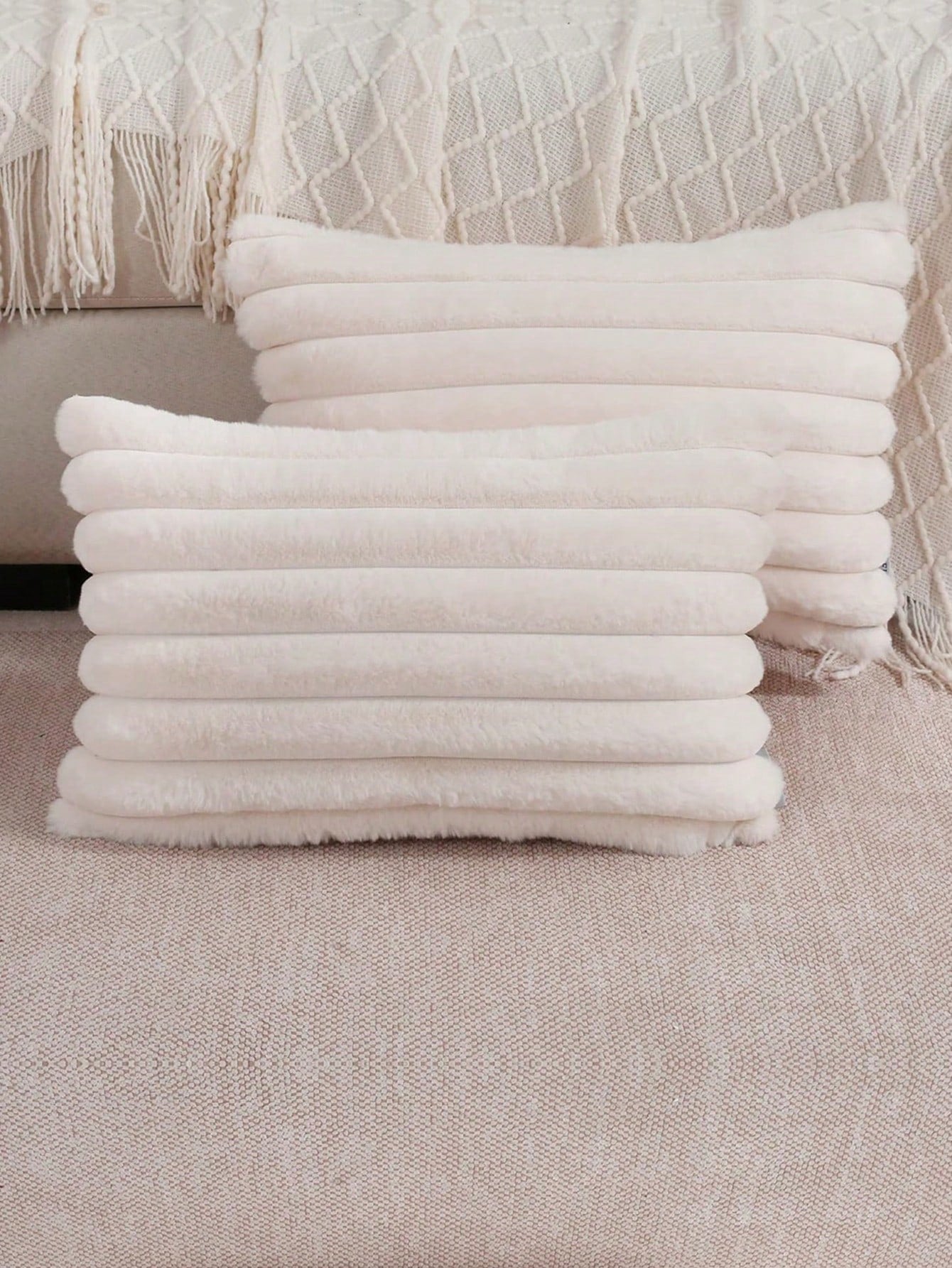 Faux Fur Cozy Soft Striped Decorative Throw Pillow Covers,Velvet Pillowcase Cushion Case For Sofa Couch