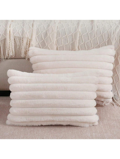 Faux Fur Cozy Soft Striped Decorative Throw Pillow Covers,Velvet Pillowcase Cushion Case For Sofa Couch