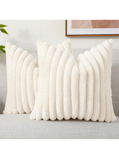 Faux Fur Cozy Soft Striped Decorative Throw Pillow Covers,Velvet Pillowcase Cushion Case For Sofa Couch