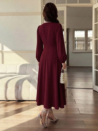 Feyla Women's Pleated Lace Patchwork Elegant Dress