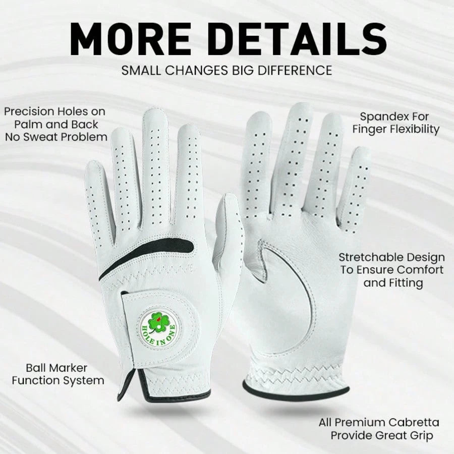 FINGER TEN Premium Golf Glove For Men, Left Hand, 1pc With Ball Marker, Made Of Soft Goat Leather With All-Weather Grip, Providing Comfortable And Luxurious Experience For Right-Handed Golfers