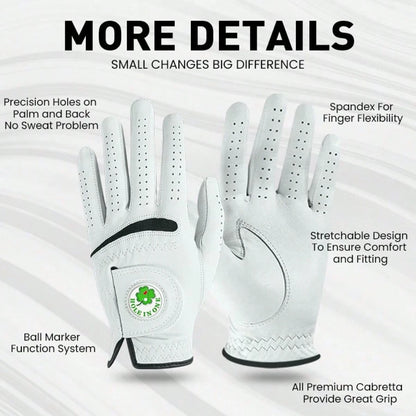 FINGER TEN Premium Golf Glove For Men, Left Hand, 1pc With Ball Marker, Made Of Soft Goat Leather With All-Weather Grip, Providing Comfortable And Luxurious Experience For Right-Handed Golfers