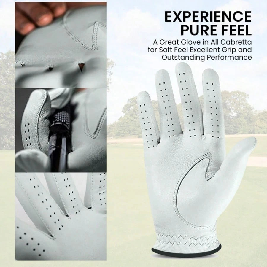 FINGER TEN Premium Golf Glove For Men, Left Hand, 1pc With Ball Marker, Made Of Soft Goat Leather With All-Weather Grip, Providing Comfortable And Luxurious Experience For Right-Handed Golfers