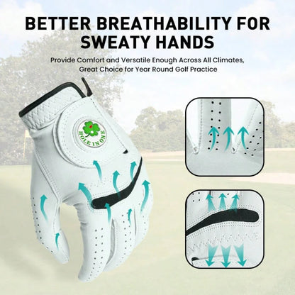 FINGER TEN Premium Golf Glove For Men, Left Hand, 1pc With Ball Marker, Made Of Soft Goat Leather With All-Weather Grip, Providing Comfortable And Luxurious Experience For Right-Handed Golfers