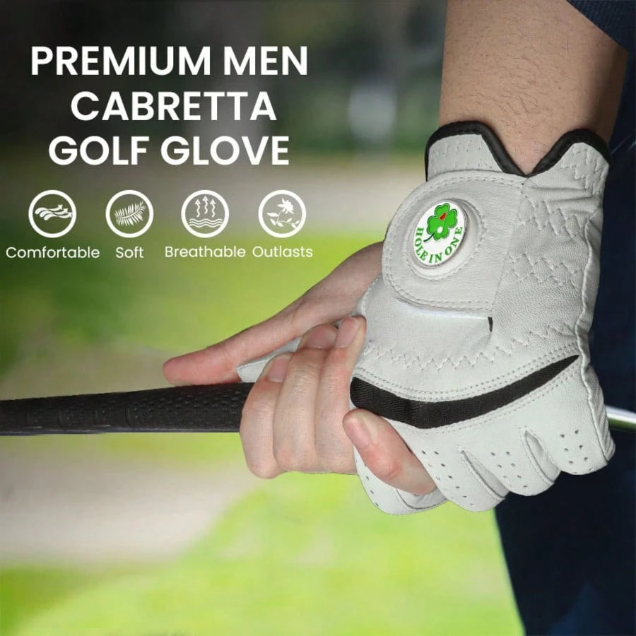 FINGER TEN Premium Golf Glove For Men, Left Hand, 1pc With Ball Marker, Made Of Soft Goat Leather With All-Weather Grip, Providing Comfortable And Luxurious Experience For Right-Handed Golfers