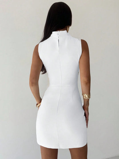 Firerie Ladies Elegant Sexy Slim Fit Flower Bud Hem Dress, White Summer Brunch Night Out Outfit For Women, Old Money Style All White Party Club Night, Office