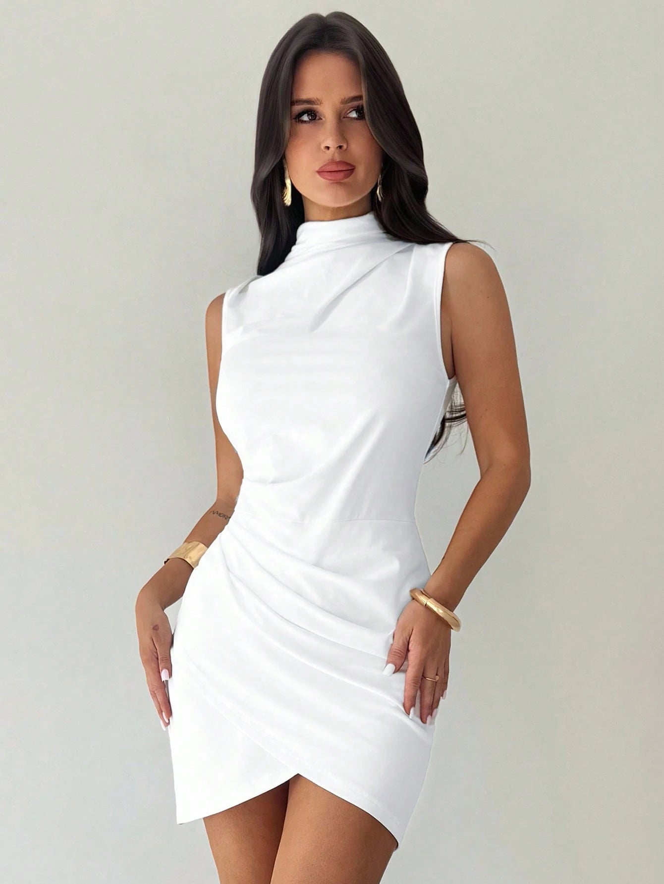 Firerie Ladies Elegant Sexy Slim Fit Flower Bud Hem Dress, White Summer Brunch Night Out Outfit For Women, Old Money Style All White Party Club Night, Office