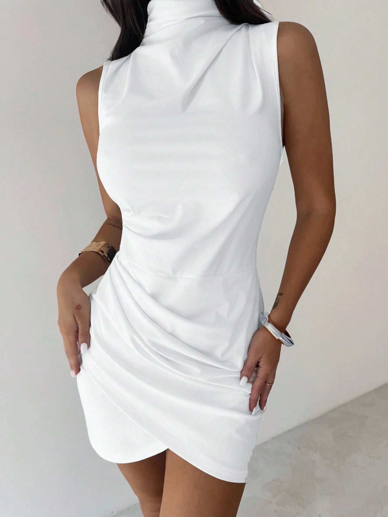 Firerie Ladies Elegant Sexy Slim Fit Flower Bud Hem Dress, White Summer Brunch Night Out Outfit For Women, Old Money Style All White Party Club Night, Office