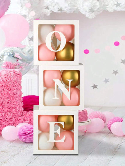 First Birthday Decorations For Boy Or Girl, 3 Pcs ONE Balloon Boxes For 1st Birthday, Baby Clear Blocks Party Decor With ONE Letters For Photoshoot Props, Cake Smash Backdropbaby Shower Family Decorat