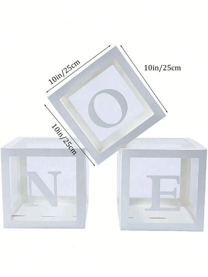 First Birthday Decorations For Boy Or Girl, 3 Pcs ONE Balloon Boxes For 1st Birthday, Baby Clear Blocks Party Decor With ONE Letters For Photoshoot Props, Cake Smash Backdropbaby Shower Family Decorat