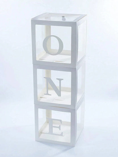 First Birthday Decorations For Boy Or Girl, 3 Pcs ONE Balloon Boxes For 1st Birthday, Baby Clear Blocks Party Decor With ONE Letters For Photoshoot Props, Cake Smash Backdropbaby Shower Family Decorat