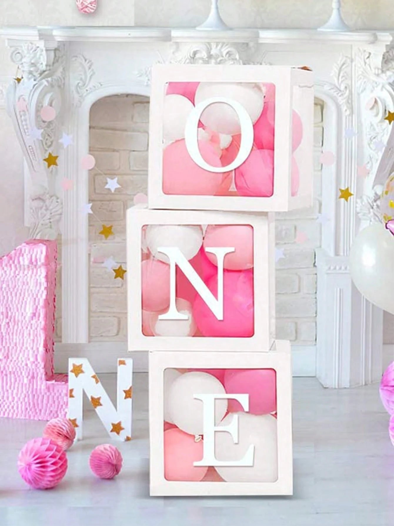 First Birthday Decorations For Boy Or Girl, 3 Pcs ONE Balloon Boxes For 1st Birthday, Baby Clear Blocks Party Decor With ONE Letters For Photoshoot Props, Cake Smash Backdropbaby Shower Family Decorat