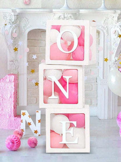 First Birthday Decorations For Boy Or Girl, 3 Pcs ONE Balloon Boxes For 1st Birthday, Baby Clear Blocks Party Decor With ONE Letters For Photoshoot Props, Cake Smash Backdropbaby Shower Family Decorat