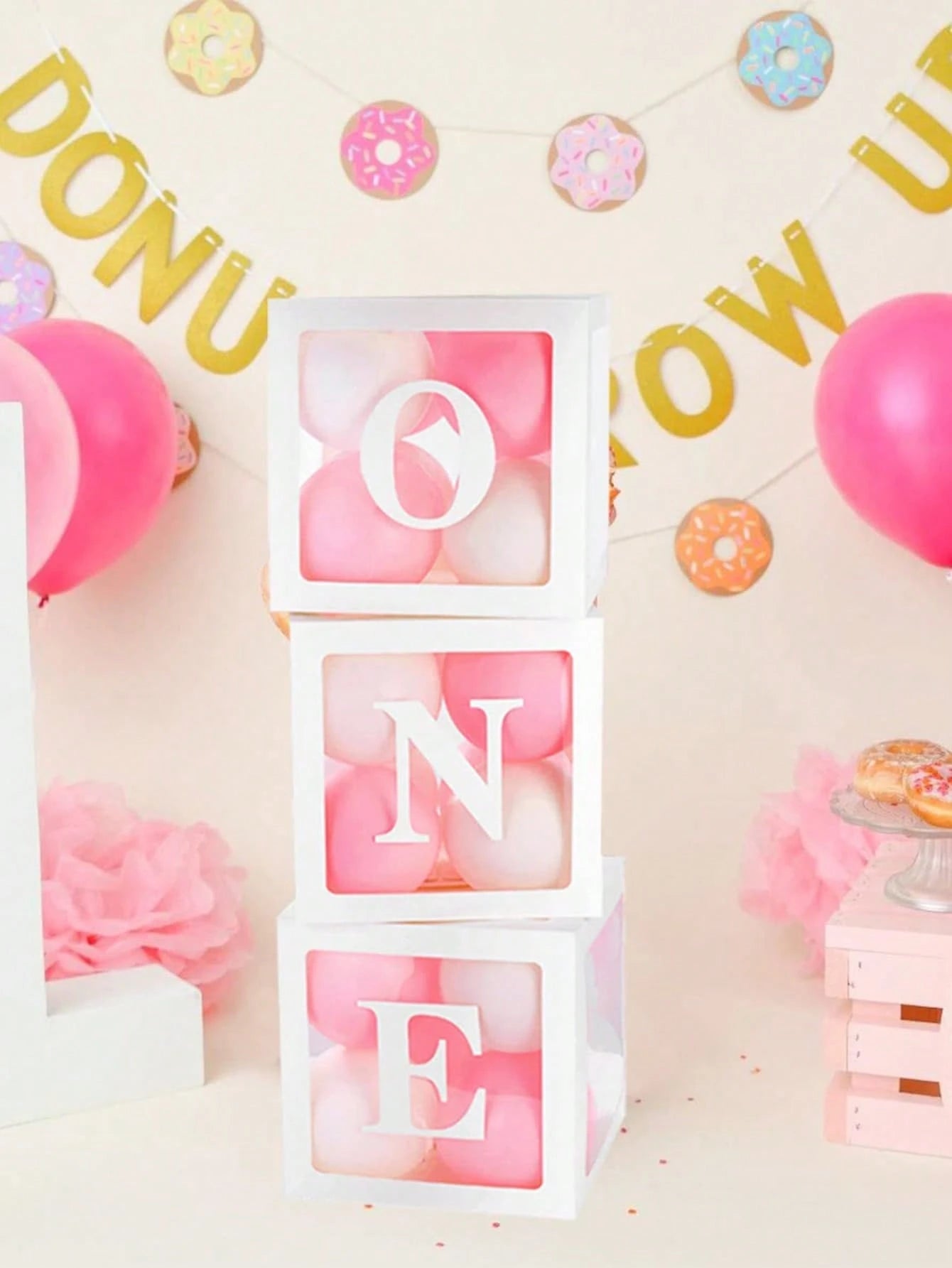 First Birthday Decorations For Boy Or Girl, 3 Pcs ONE Balloon Boxes For 1st Birthday, Baby Clear Blocks Party Decor With ONE Letters For Photoshoot Props, Cake Smash Backdropbaby Shower Family Decorat