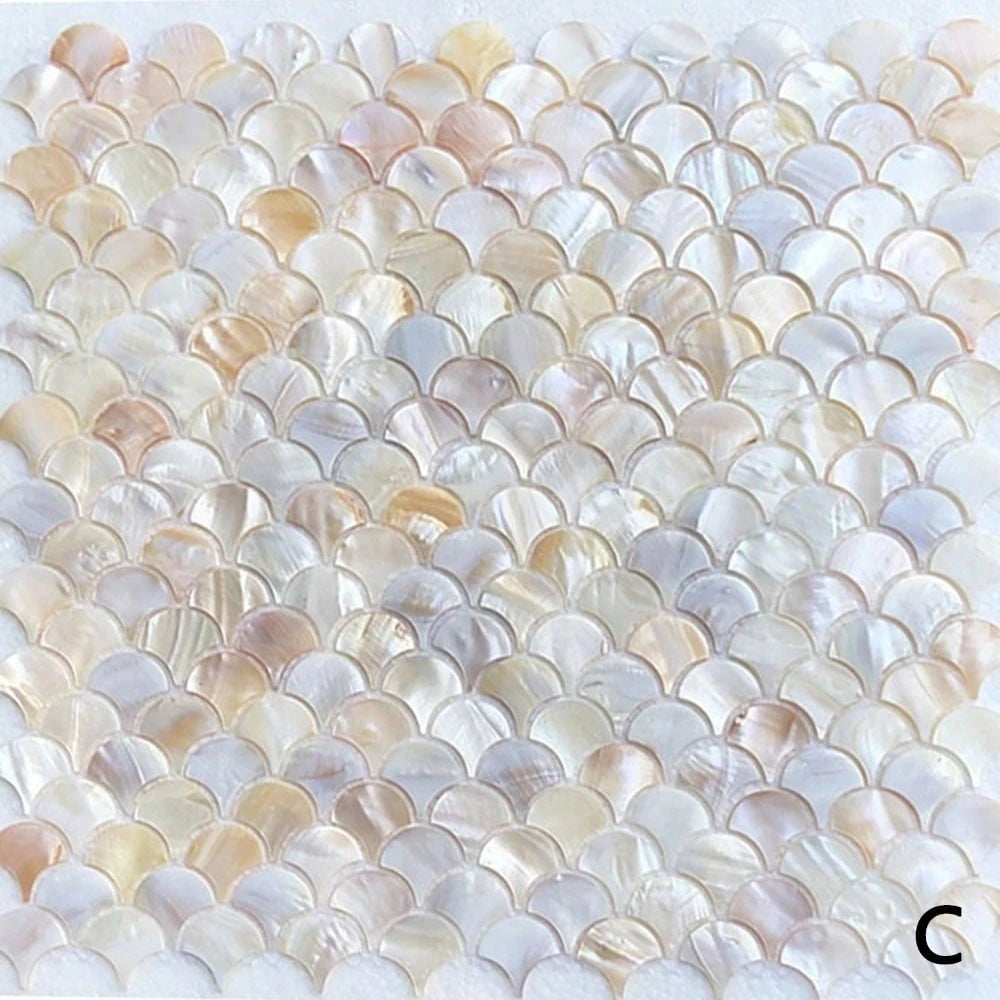 Fish Scale Fan-Shaped Natural Shell Mosaic Tile Wall Sticker For Bathroom, Entrance Hall, Living Room, TV Background Wall Decoration, Full-Body Brick Wall Sticker(1 Sheet)