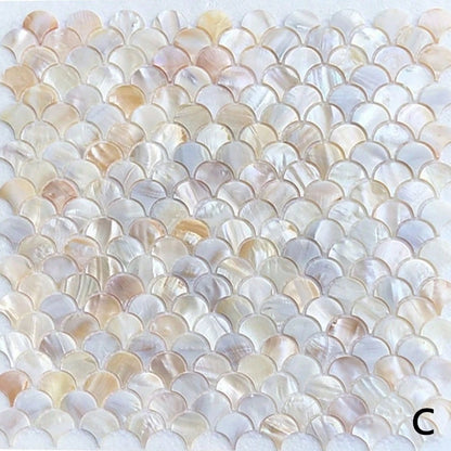 Fish Scale Fan-Shaped Natural Shell Mosaic Tile Wall Sticker For Bathroom, Entrance Hall, Living Room, TV Background Wall Decoration, Full-Body Brick Wall Sticker(1 Sheet)