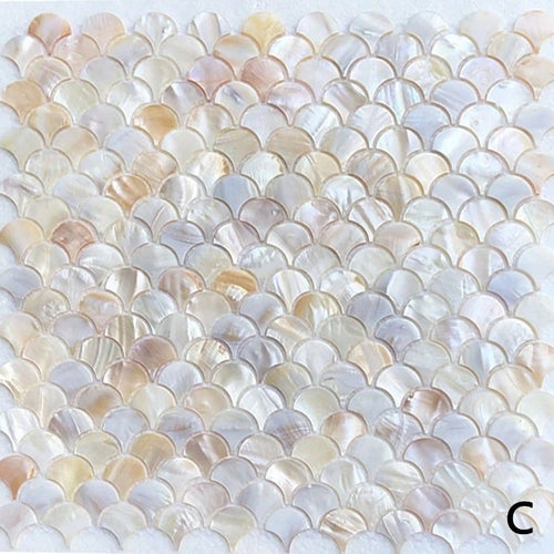 Fish Scale Fan-Shaped Natural Shell Mosaic Tile Wall Sticker For Bathroom, Entrance Hall, Living Room, TV Background Wall Decoration, Full-Body Brick Wall Sticker(1 Sheet)