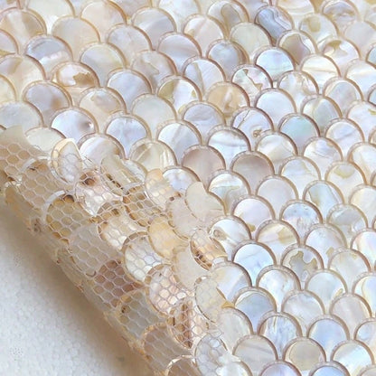 Fish Scale Fan-Shaped Natural Shell Mosaic Tile Wall Sticker For Bathroom, Entrance Hall, Living Room, TV Background Wall Decoration, Full-Body Brick Wall Sticker(1 Sheet)