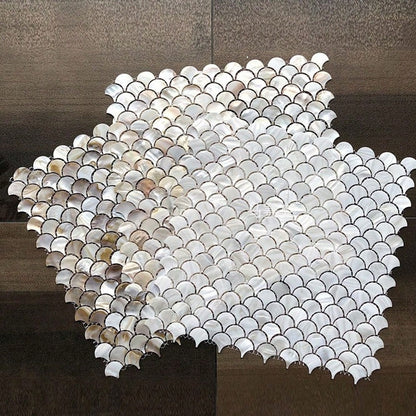 Fish Scale Fan-Shaped Natural Shell Mosaic Tile Wall Sticker For Bathroom, Entrance Hall, Living Room, TV Background Wall Decoration, Full-Body Brick Wall Sticker(1 Sheet)