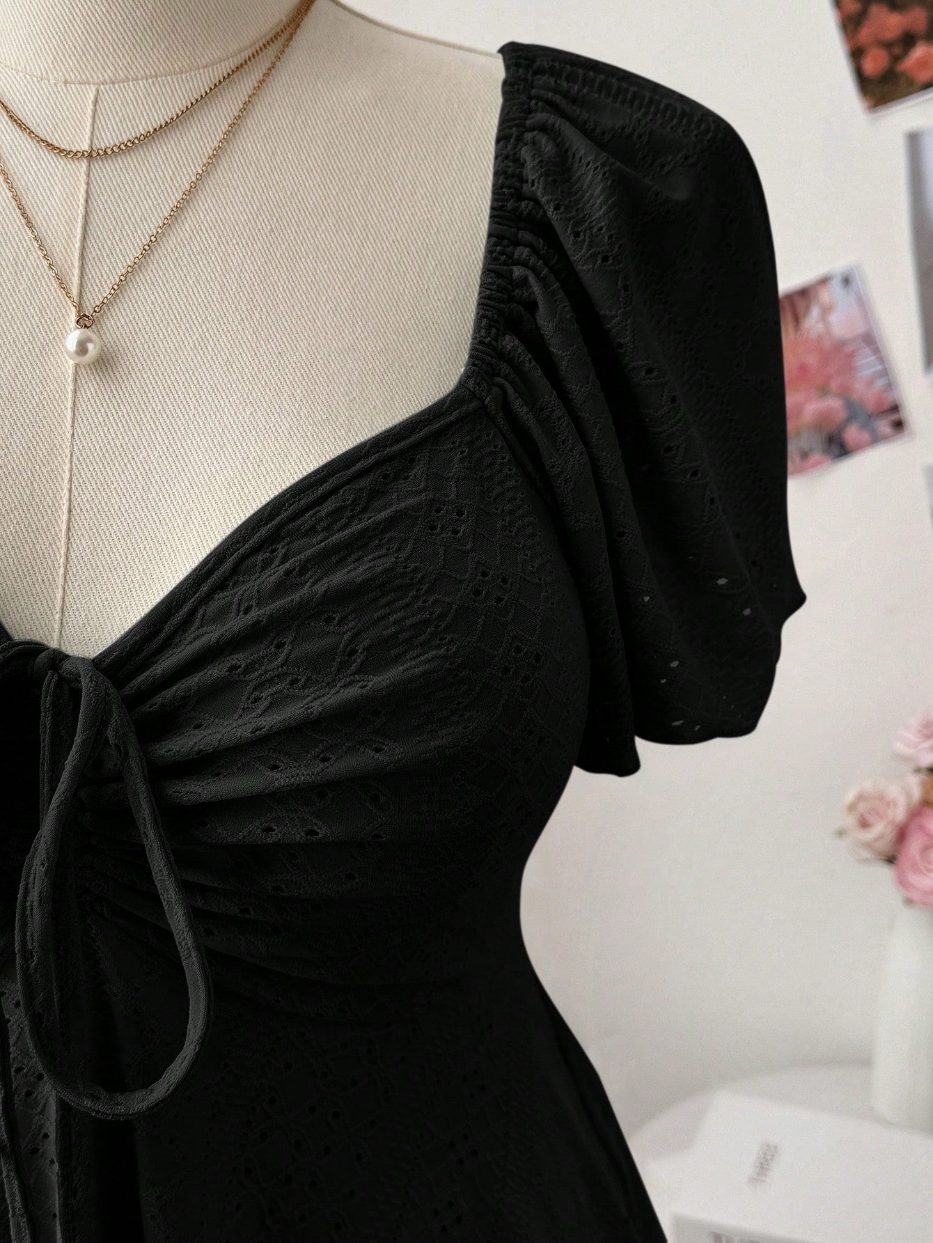 Flirla Plus Size Women Square Collar Flutter Sleeve Textured Casual Cute & Elegant A-Line T-Shirt