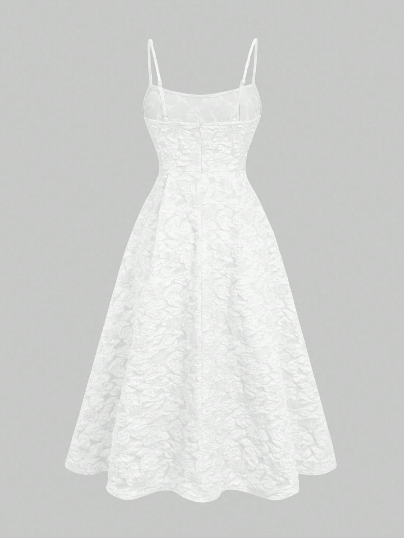 Floreya Summer Elegant Solid Color French High-End Elegant Light Dress Waist-Cinching Slim Fit Spaghetti Strap Midi Dress Apricot Dress Party White