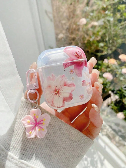 Flower Lily Flower Painted Transparent Bluetooth Earphone Case, Suitable For Painted Transparent Fashion Bluetooth Earphone Case, Applicable To S4 Protective Case, Apple Wireless Bluetooth Earphone Sh