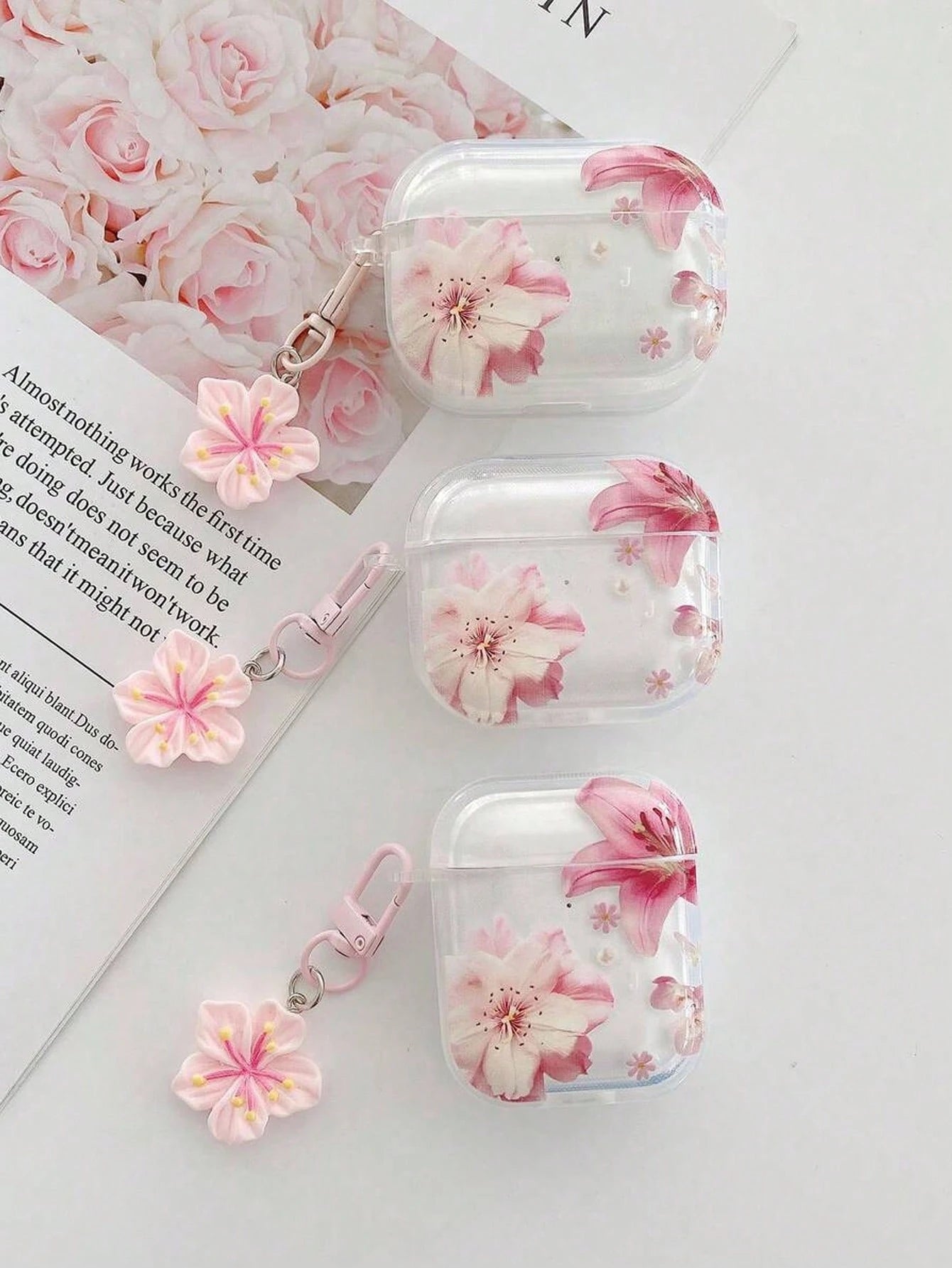 Flower Lily Flower Painted Transparent Bluetooth Earphone Case, Suitable For Painted Transparent Fashion Bluetooth Earphone Case, Applicable To S4 Protective Case, Apple Wireless Bluetooth Earphone Sh
