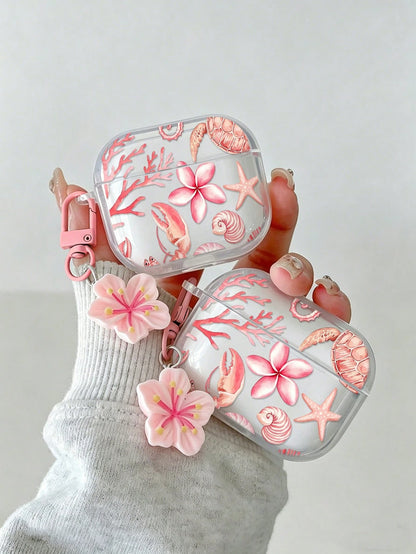 Flower Lily Flower Painted Transparent Bluetooth Earphone Case, Suitable For Painted Transparent Fashion Bluetooth Earphone Case, Applicable To S4 Protective Case, Apple Wireless Bluetooth Earphone Sh