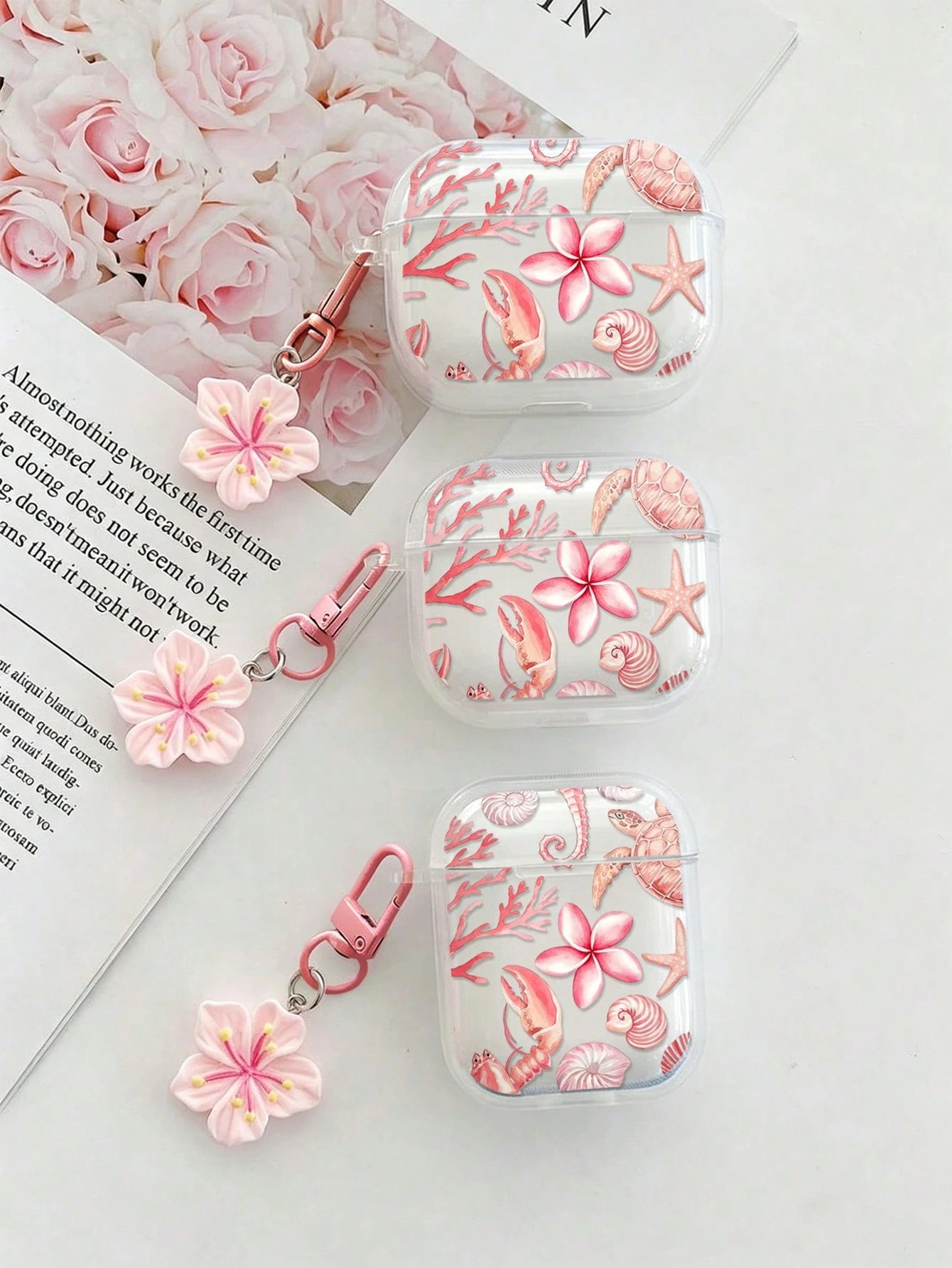 Flower Lily Flower Painted Transparent Bluetooth Earphone Case, Suitable For Painted Transparent Fashion Bluetooth Earphone Case, Applicable To S4 Protective Case, Apple Wireless Bluetooth Earphone Sh